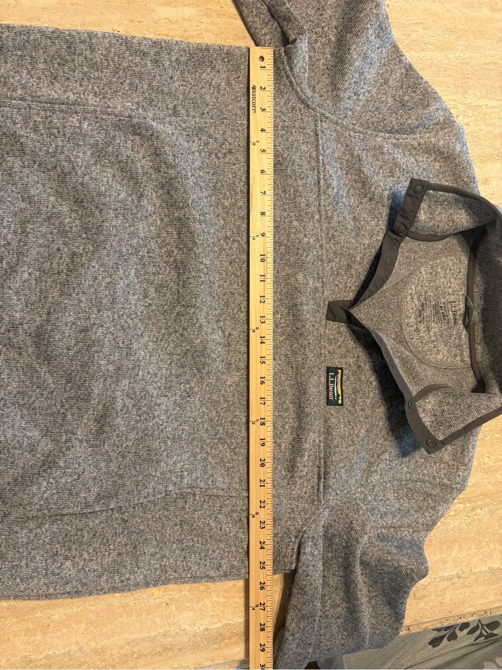 LL Bean Mens XL Sweater Fleece Snap Pullover Heathered Gray Jacket Sweater - Picture 6 of 7